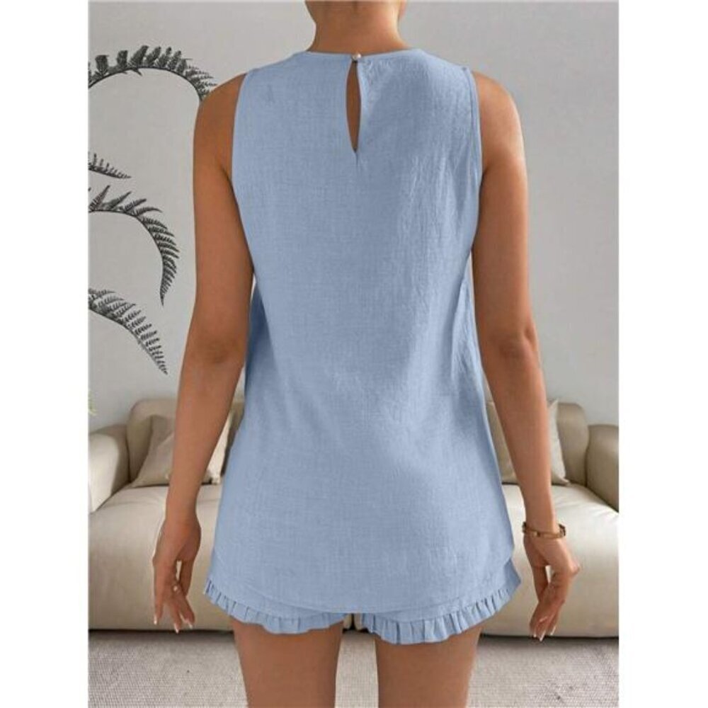 Lace Detail Round Neck Tank and Shorts Set - Picture 12 of 16